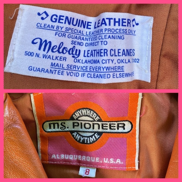 Vintage 60s Ms. Pioneer leather and snakeskin jacket, orange brown, pockets, Sm - Picture 14 of 16